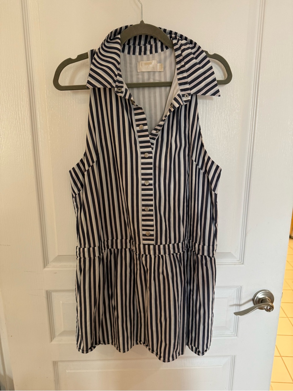 The Jetset Diaries Navy and White Striped Sleeveless Shirt Dress